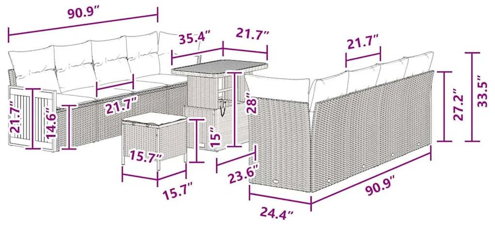 Conjunto de Sofá de Jardim vidaXL de 11 Peças com Almofadas Preto Ratt