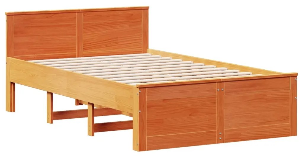 Cama sem colchão com cabeceira pinho maciço castanho-mel