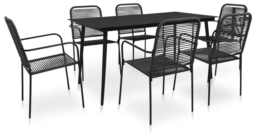 vidaXL 7 pcs conjunto de jantar p/ jardim corda de algodão e aço preto