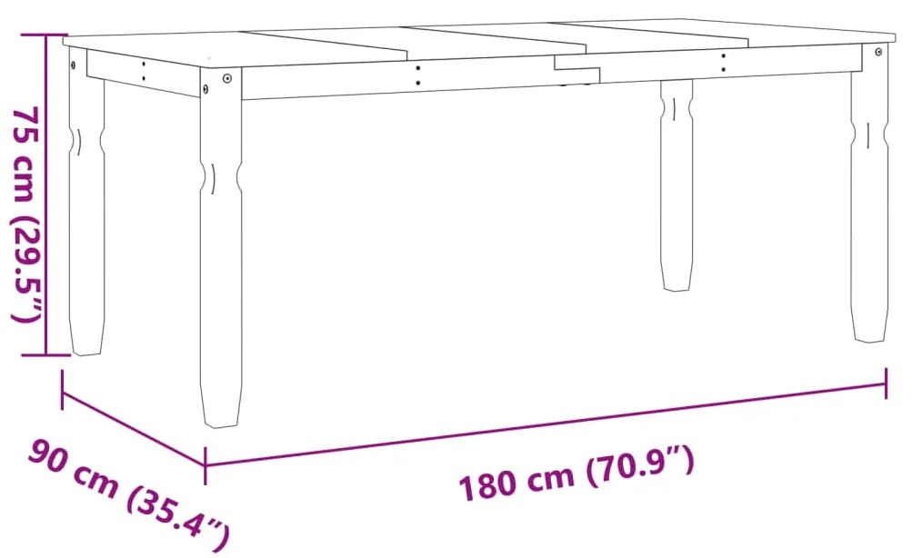 Mesa de jantar Corona 180x90x75 cm madeira de pinho maciça