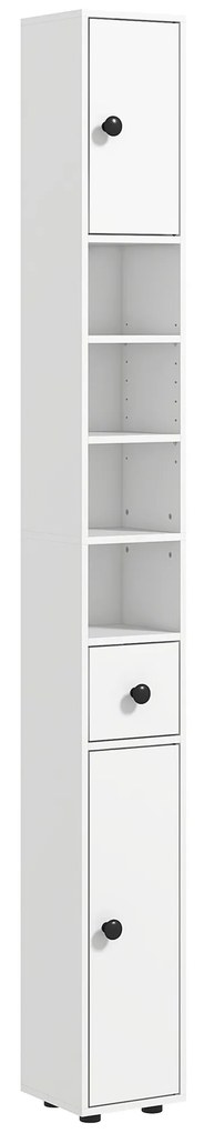 kleankin Coluna Casa de Banho Moderna com 1 Gaveta 5 Prateleiras Ajustáveis e 2 Armários 20x20x180 cm Branco | Aosom Portugal