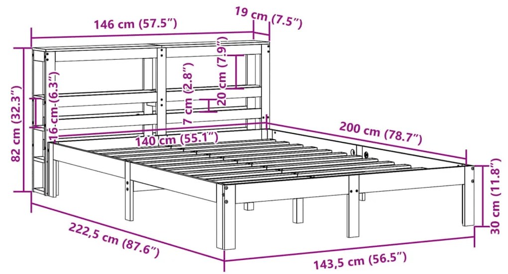 Estrutura de cama c/ cabeceira sem colchão 140x200 cm branco