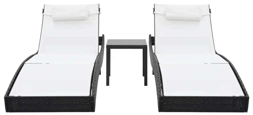 Espreguiçadeiras com mesa 2 pcs vime PE e textilene preto