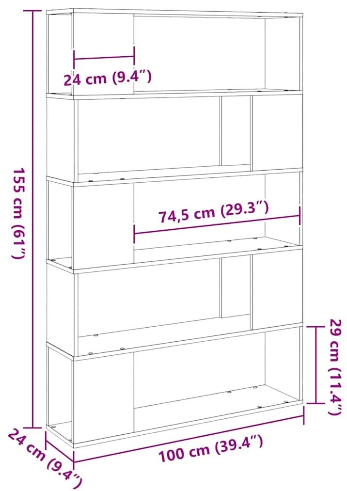 Estante vidaXL Preta Carvalho 100x24x155 cm Madeira de Engenharia