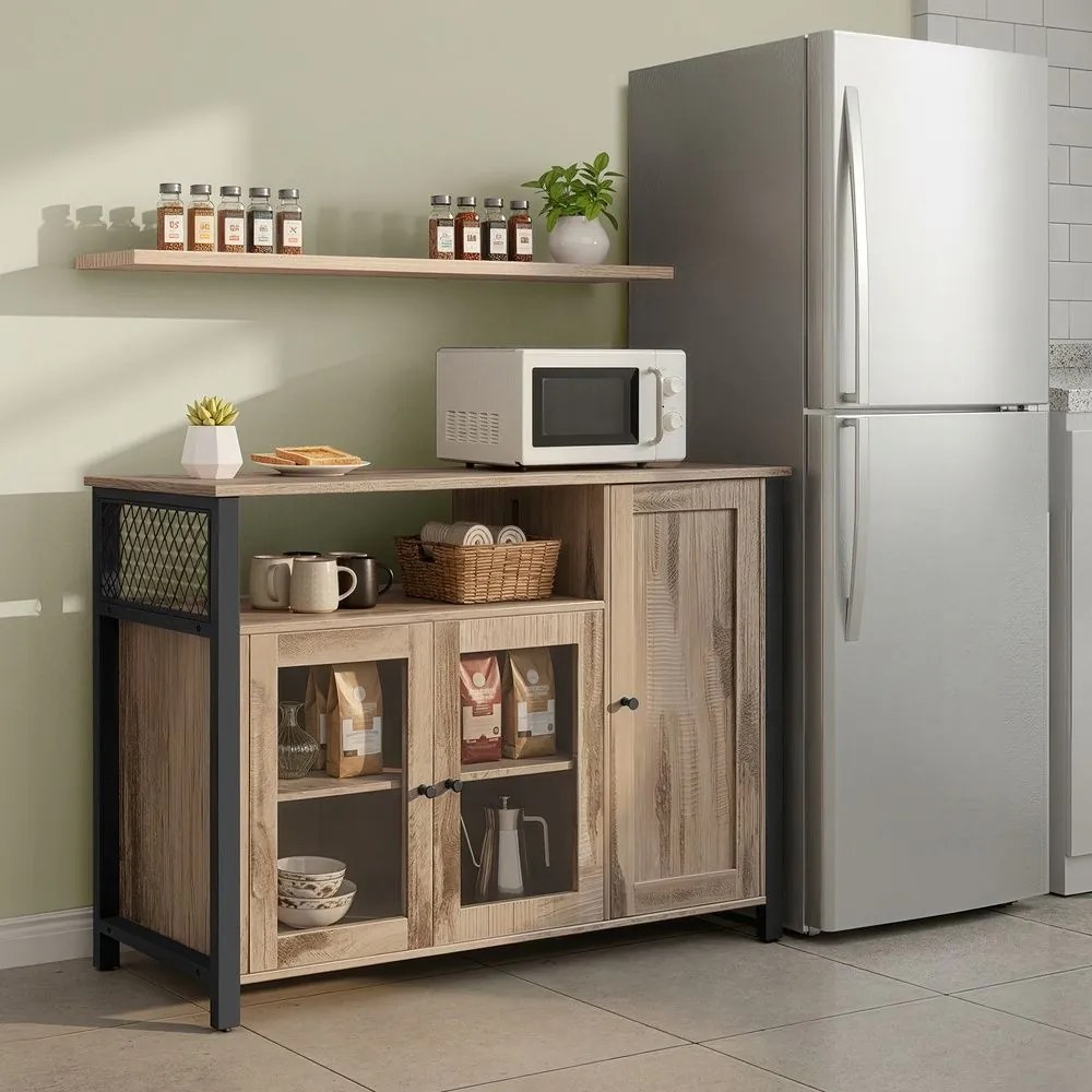 Aparador ou Armário de cozinha 33 x 110 x 75 cm com 3 portas em castanho-carvalho e preto