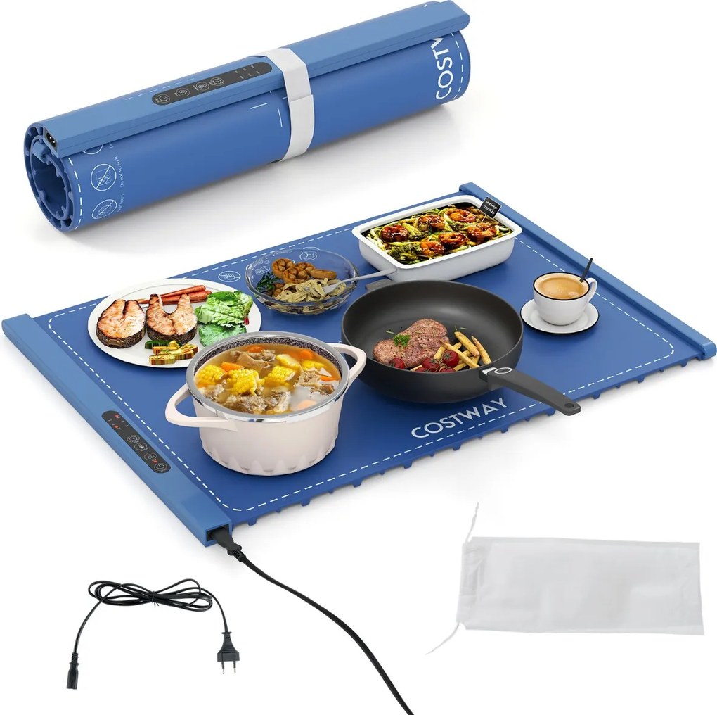 Bandeja elétrica 60 x 44 x 2 cm para aquecer alimentos com aquecimento rápido com desligamento automático e bloqueio para crianças Azul