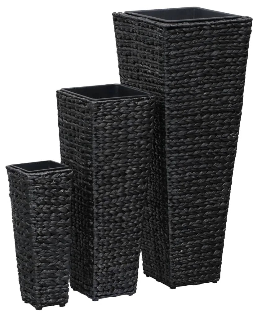 vidaXL Vasos/floreiras 3 pcs jacinto de água preto