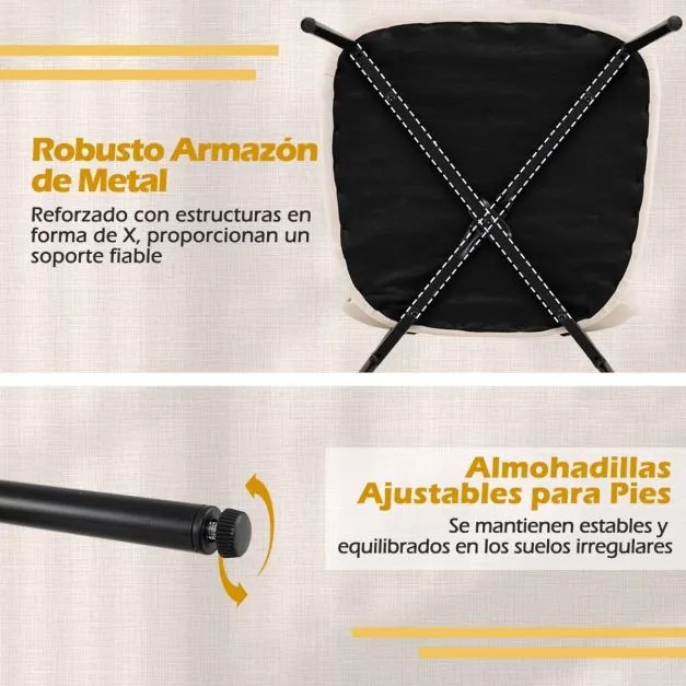 Conjunto de 4 cadeiras de jantar (MESA NÃO INCLUIDA) modernas estofadas em linho com pernas metálicas, assento acolchoado e encosto curvo bege