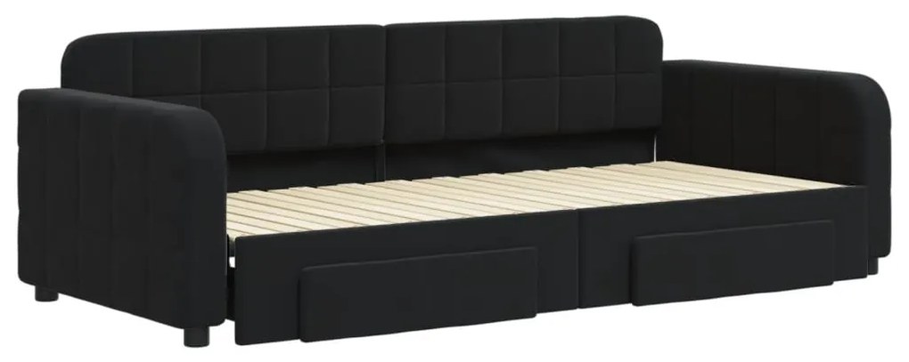 Sofá-cama com gavetão e gavetas 90x200 cm veludo preto
