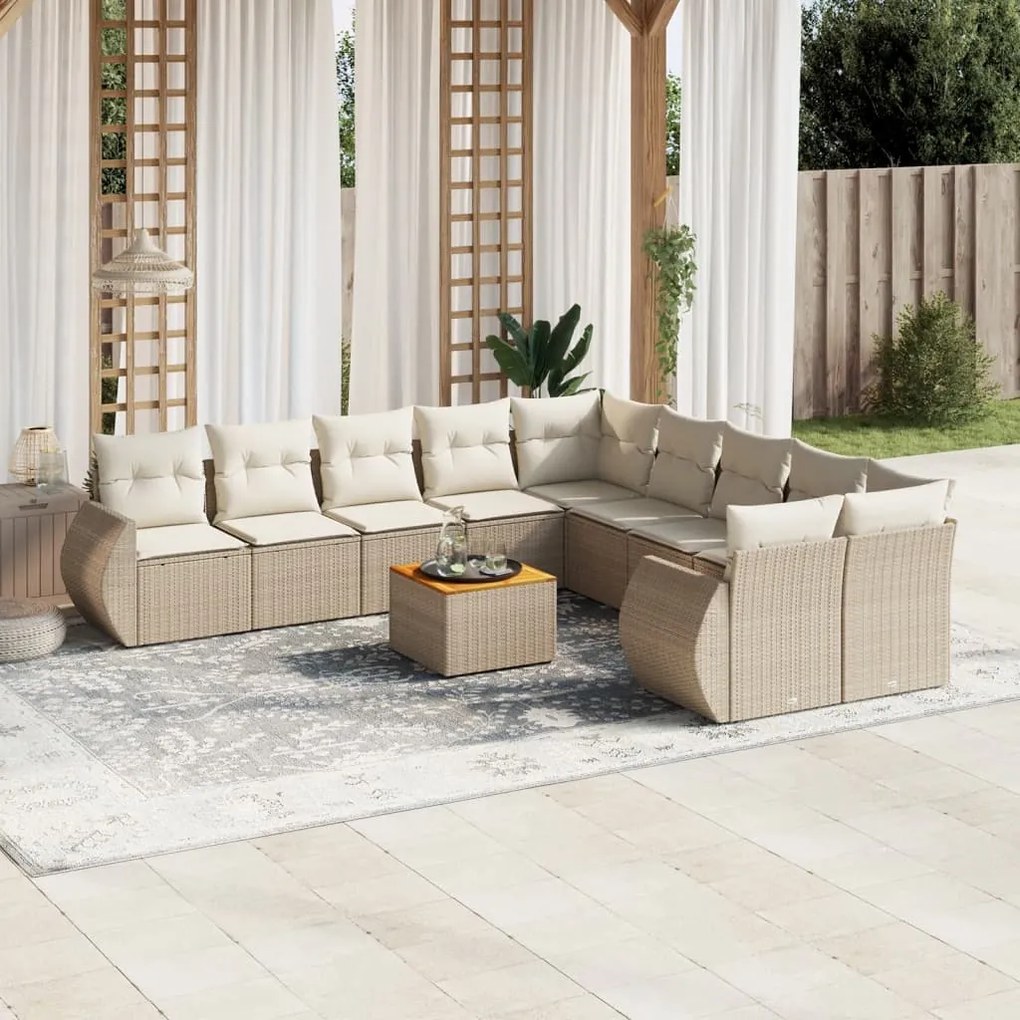 11 pcs conjunto sofás de jardim c/ almofadões vime PE bege