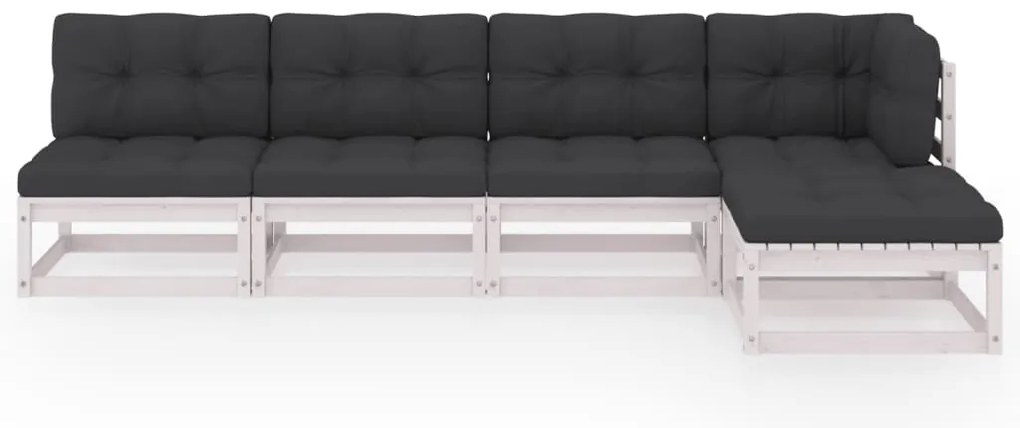 5 pcs conjunto lounge de jardim c/ almofadões pinho maciço