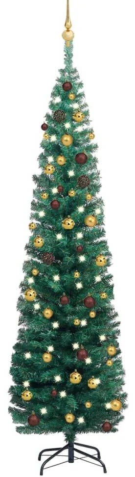 3077804 vidaXL Árvore Natal artificial fina pré-iluminada c/ bolas 180cm verde