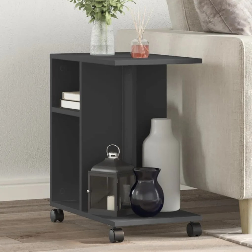 vidaXL Mesa de apoio c/ rodas 50x30x55 cm derivados de madeira preto