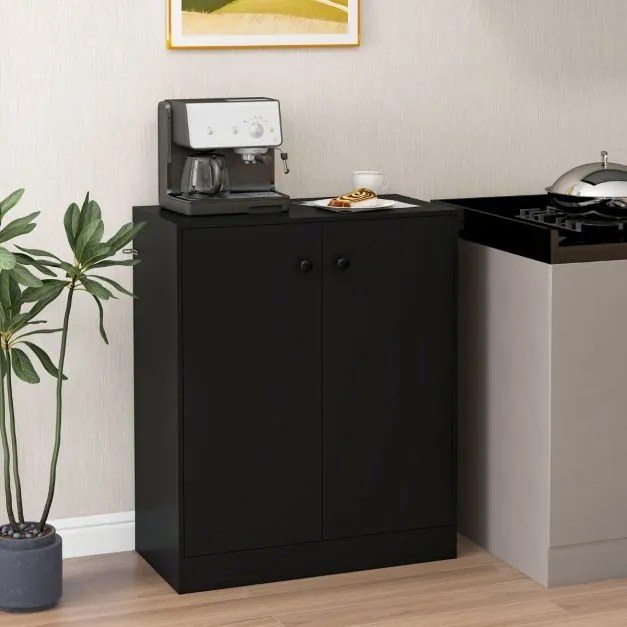 Armário de armazenamento 72 x 34 x 85,5 cm com 2 portas moderno  com 3 prateleiras preto