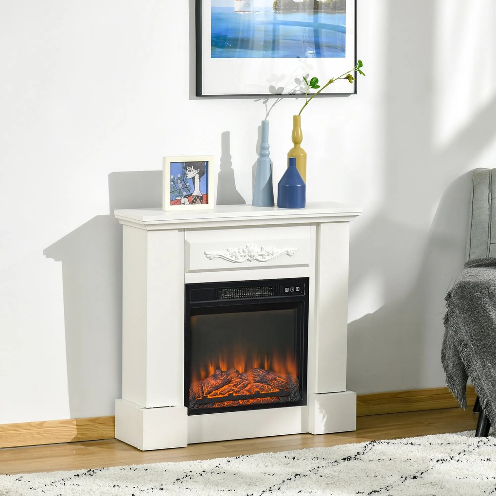 Lareira Elétrica 1800W Lareira com Efeito de Chama Realista Controlo R