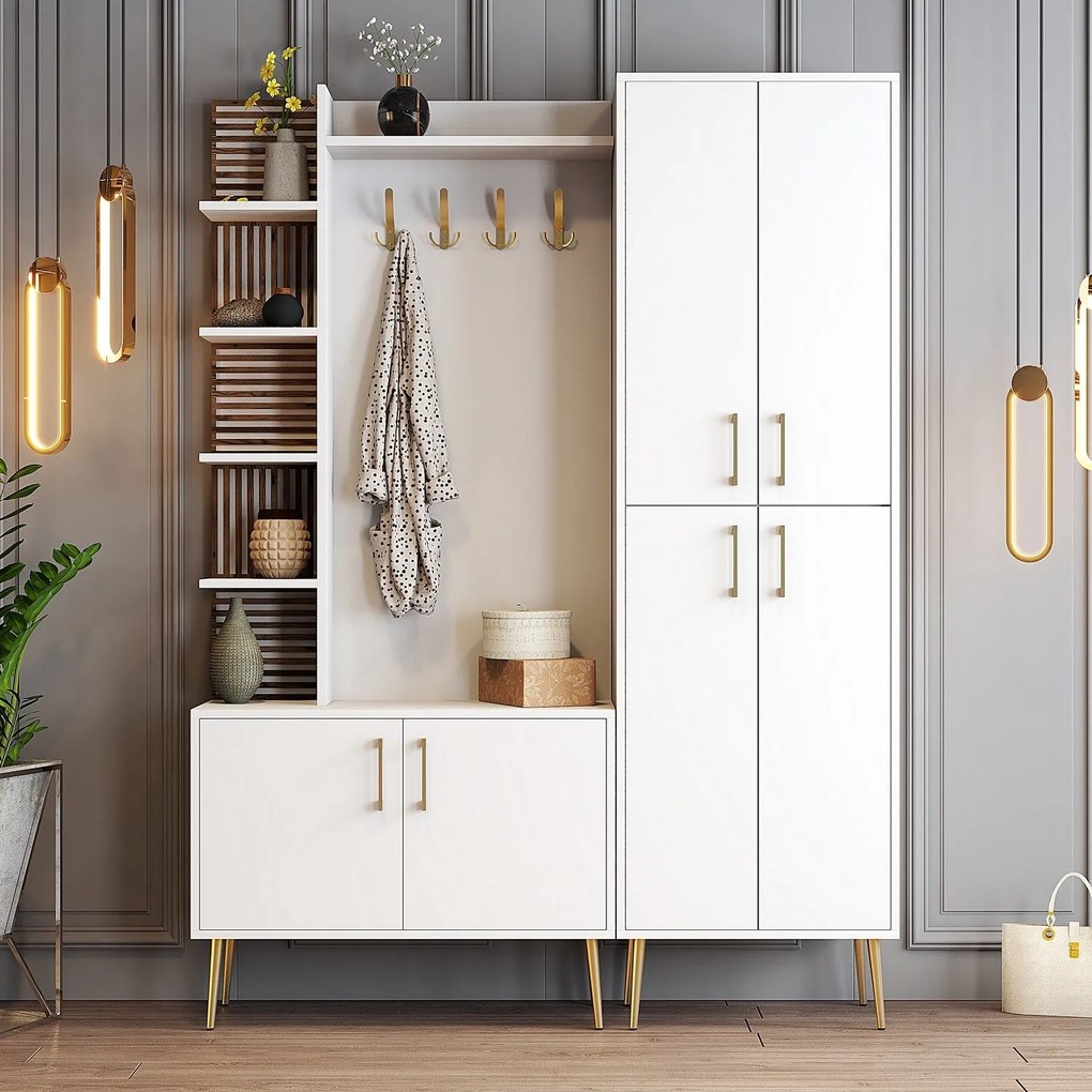 Hall Stand Viyana – Branco e Dourado – 150x202x35 cm