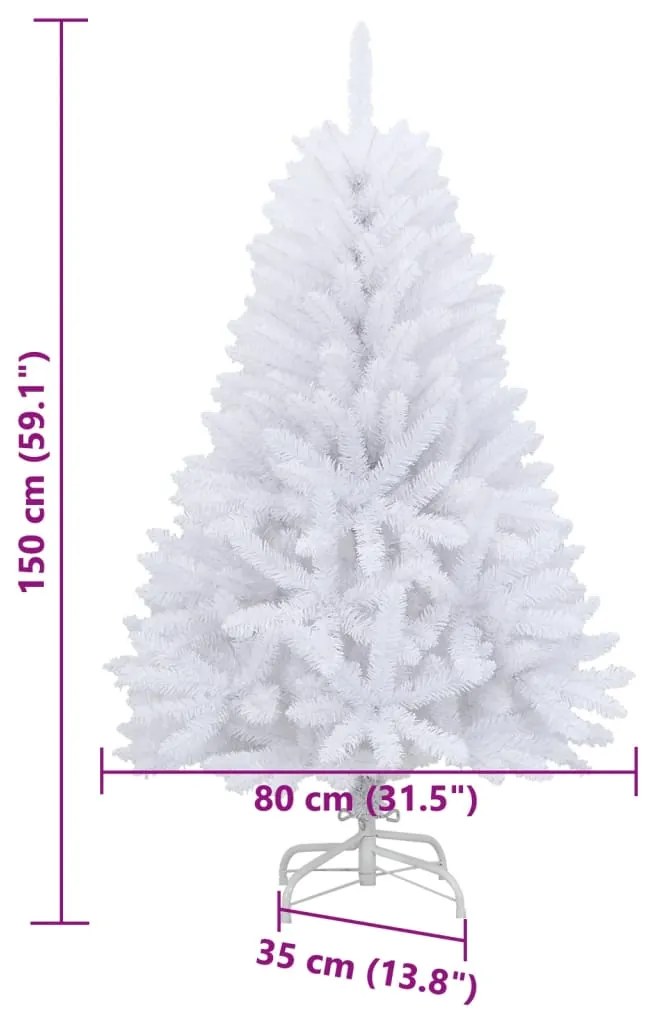 Árvore de Natal artificial articulada com suporte 150 cm branco