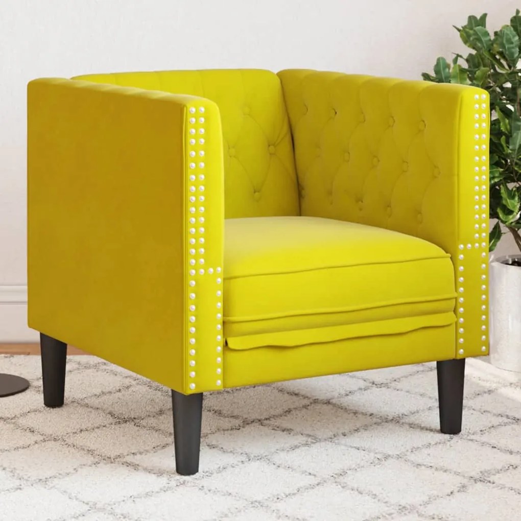 vidaXL Sofá chesterfield veludo amarelo