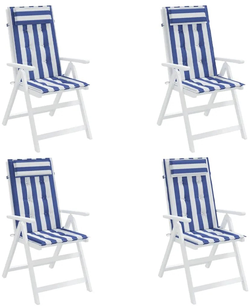 Almofadões cadeira encosto alto 4 pcs tecido oxford azul/branco