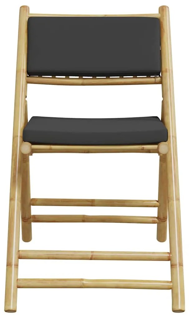 3 pcs conjunto bistrô dobrável c/ almofadões cinza escuro bambu