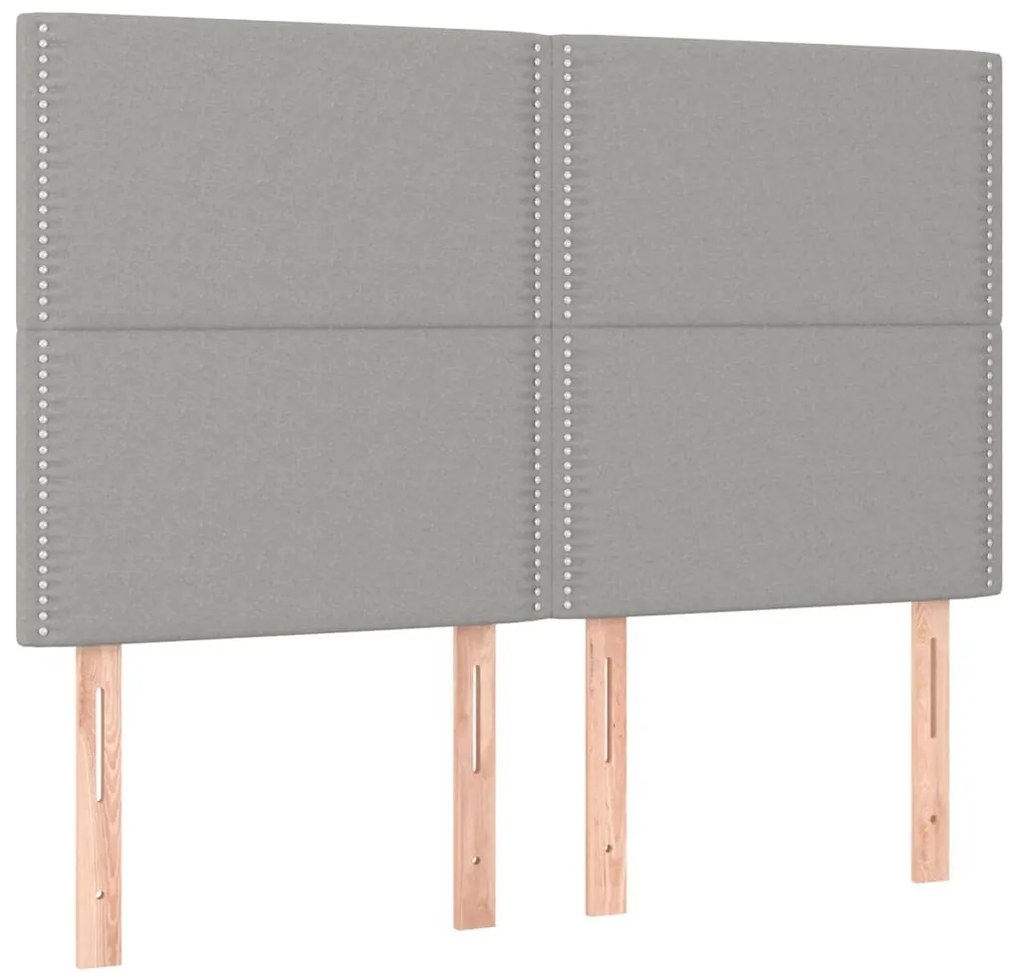 Cama box spring c/ colchão e LED 140x190 cm tecido cinza-claro