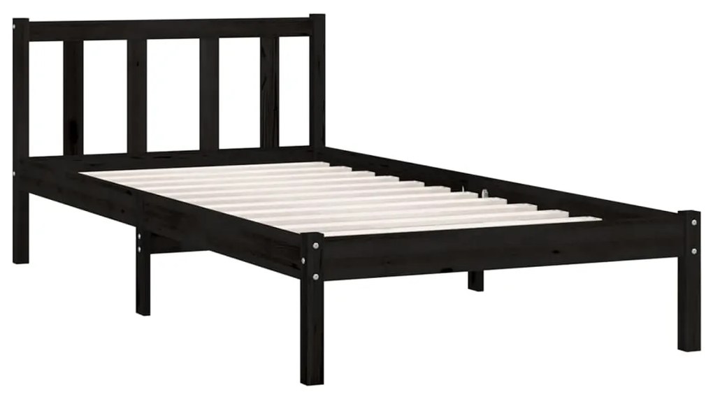 Estrutura de cama solteiro 90x190 cm pinho maciço preto