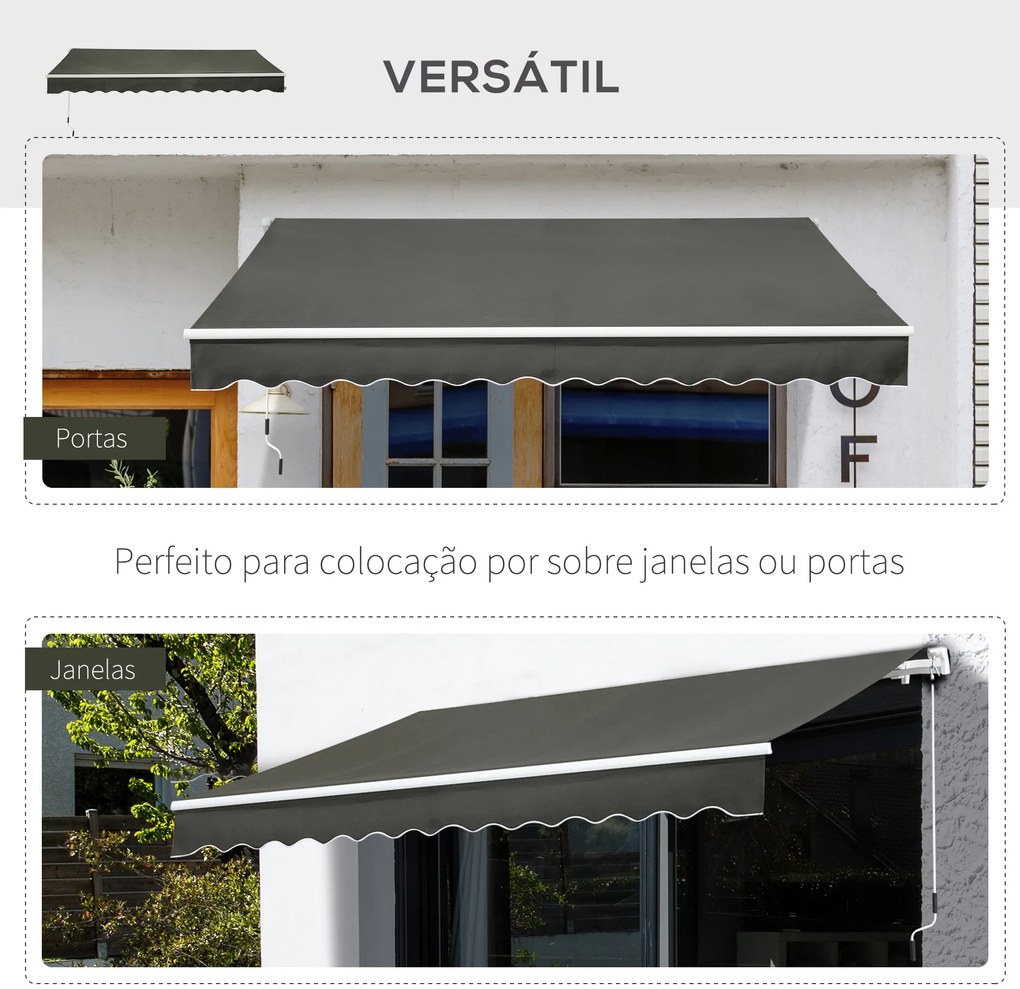 Toldo Manual Retrátil 350x250 cm Toldo para Varanda com Manivela de Me