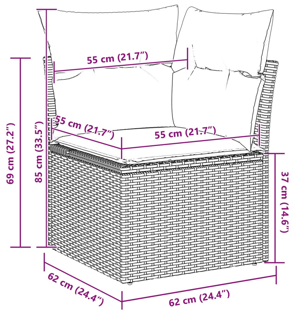 Conjunto de Sofá de Jardim com 7 Peças e Almofadas Rattan PE Castanho