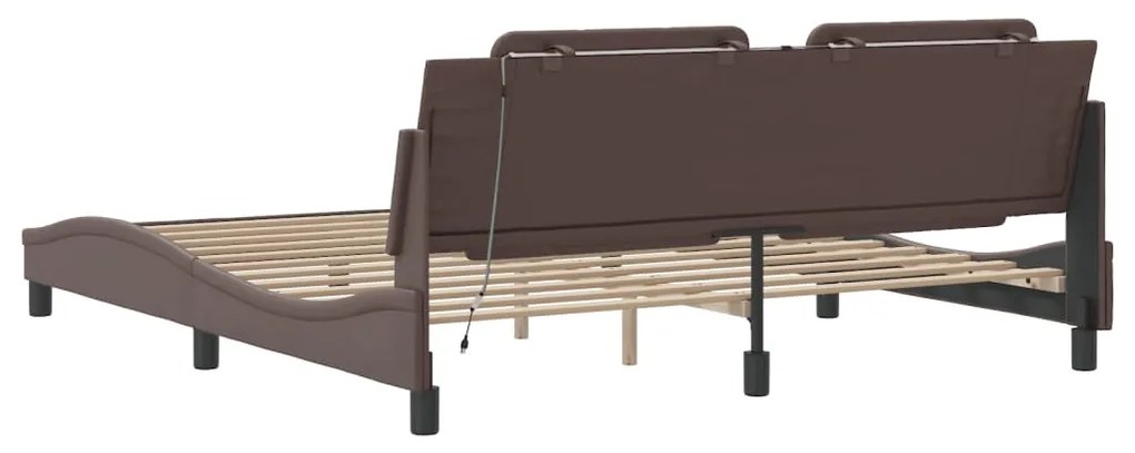 Estrutura cama c/ luzes LED 180x200cm couro artificial castanho