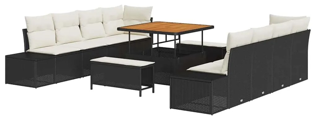 Conjunto de Sofá de Jardim 11 Peças com Almofadas Rattan Preto de Acác