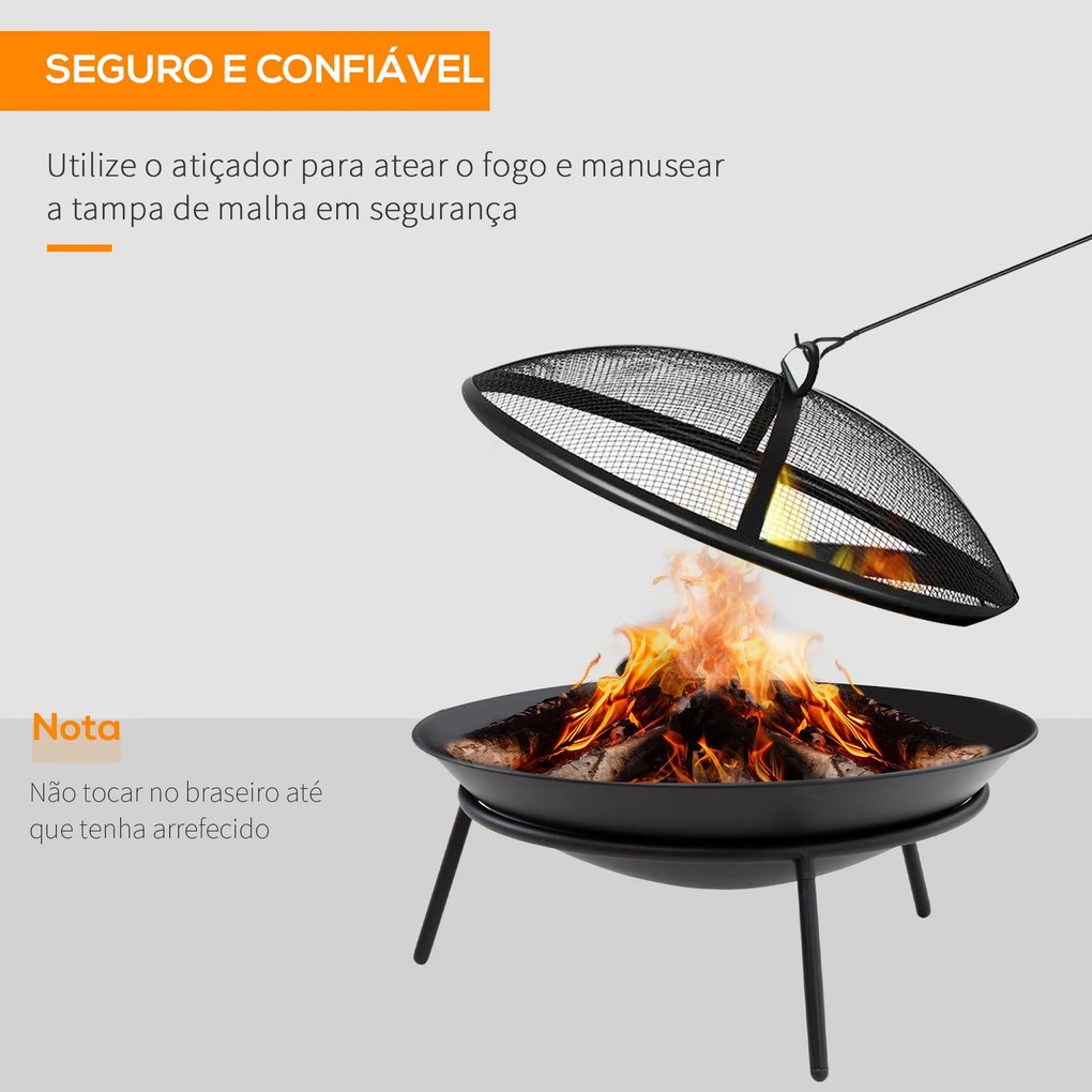 Outsunny Braseiro de Exterior Braseiro de Metal com Tampa Protetora de