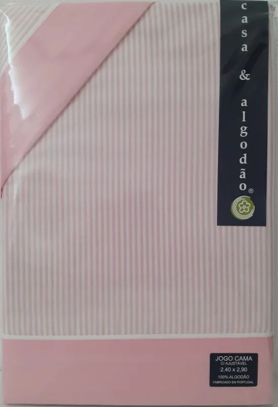 Jogo de lençóis 100% algodão riscas: Rosa cama 140/150cm - 1 lençol superior 240 x 290 cm + 1 lençol inferior 240 x 290 cm + 2 fronha almofada 50x70 cm
