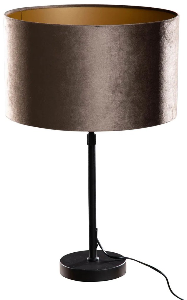 Candeeiro de Mesa Preto com Abajur de Veludo Verde 35cm - Parte Clássico / Antigo,Moderno
