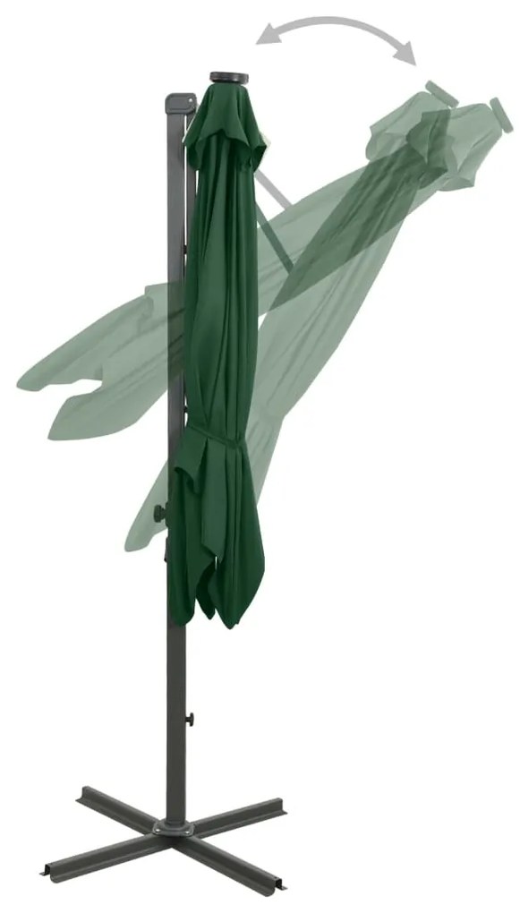 Guarda-sol jardim cantilever c/ poste e luzes LED 300 cm verde