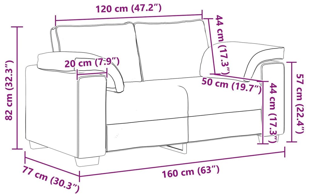 Sofá Loveseat vidaXL Vermelho Vinho 120 cm em Tecido