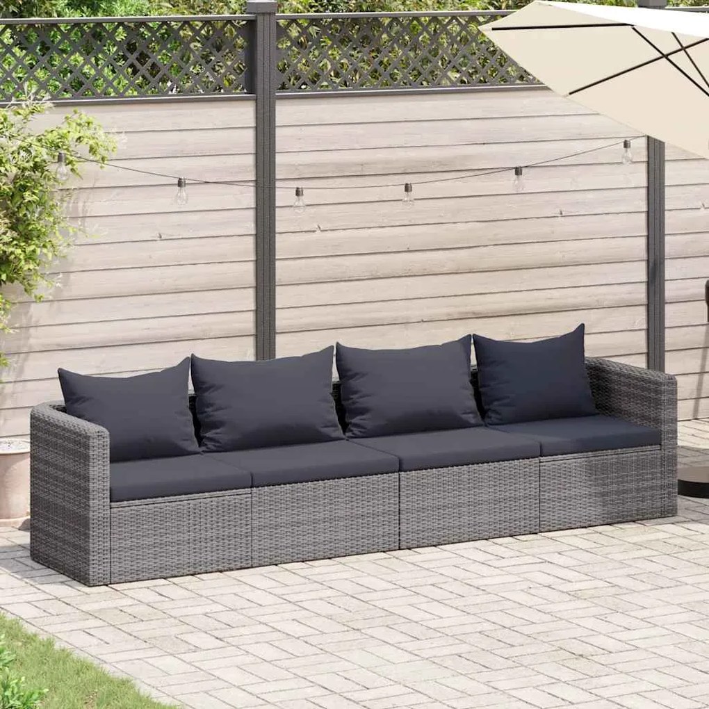 vidaXL 4 pcs conjunto sofás de jardim c/ almofadões vime PE cinzento
