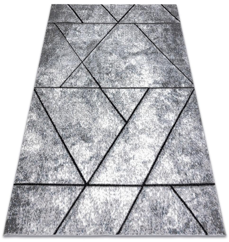Tapete moderno COZY 8872 Wall, geométrico, triângulos - Structural dois níveis de lã cinzento / azul