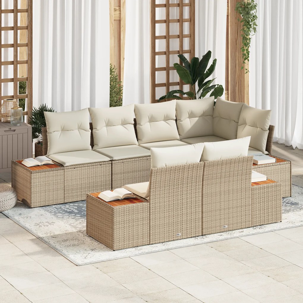 vidaXL Conjunto de Sofá de Jardim com Almofadas Bege Rattan Acácia