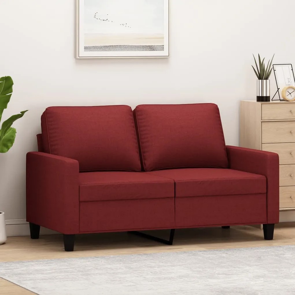 vidaXL Sofá de 2 lugares tecido 120 cm vermelho tinto