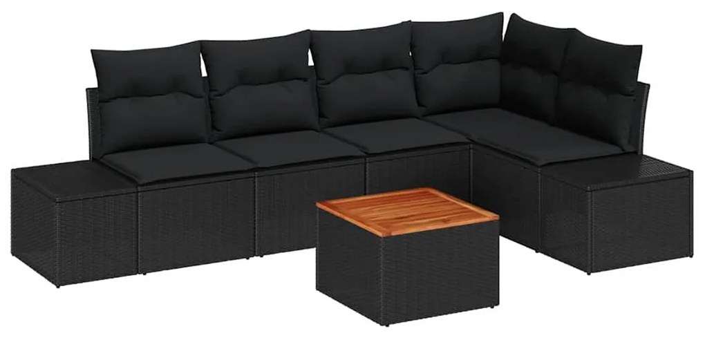 Conjunto de Sofá de Jardim com 6 Peças e Almofadas Pretas em Poliratta