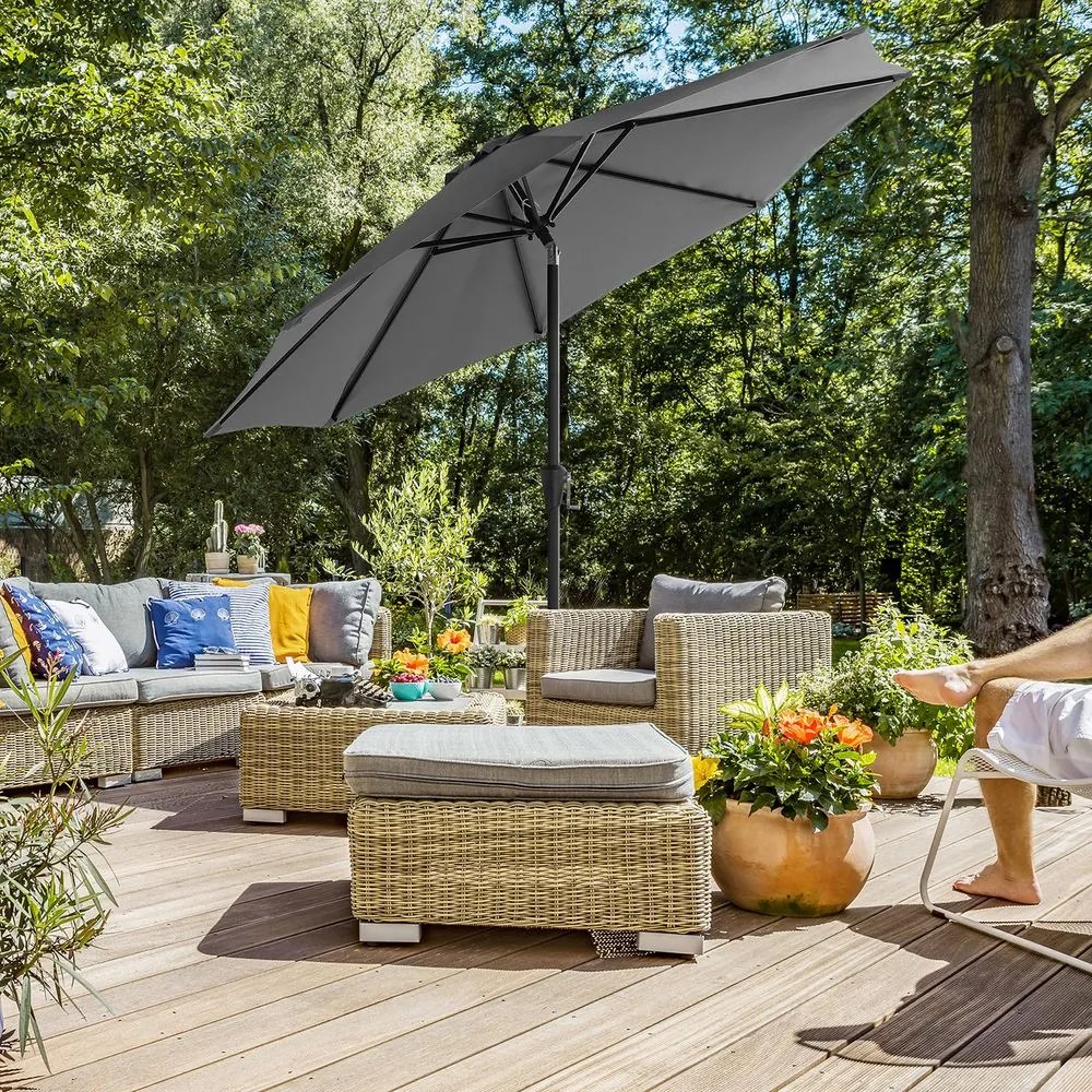 Guarda-sol Ø 270 cm com inclinação e proteção solar até UPF 50+ cinzento