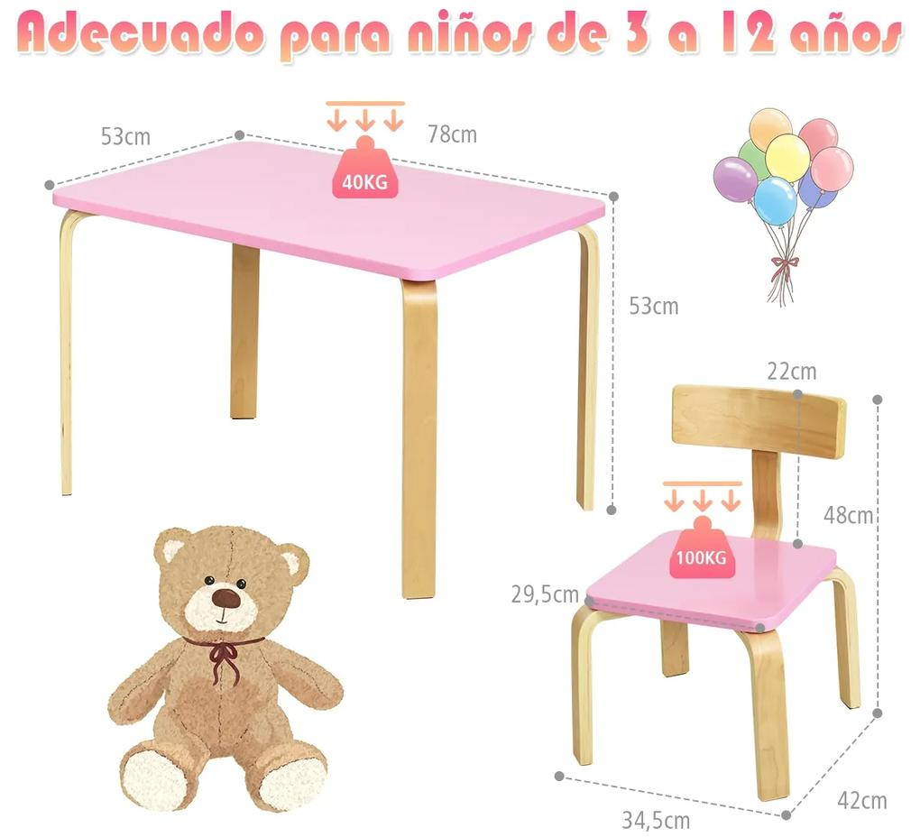 Mesa e 2 cadeiras de criança  de madeira Quarto Infantil Rosa