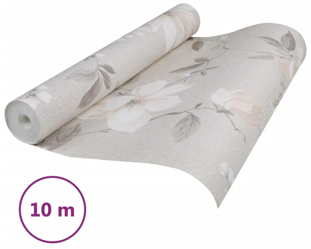Papel parede 3D c/ padrão flores 10x0,53 m não-tecido cinza