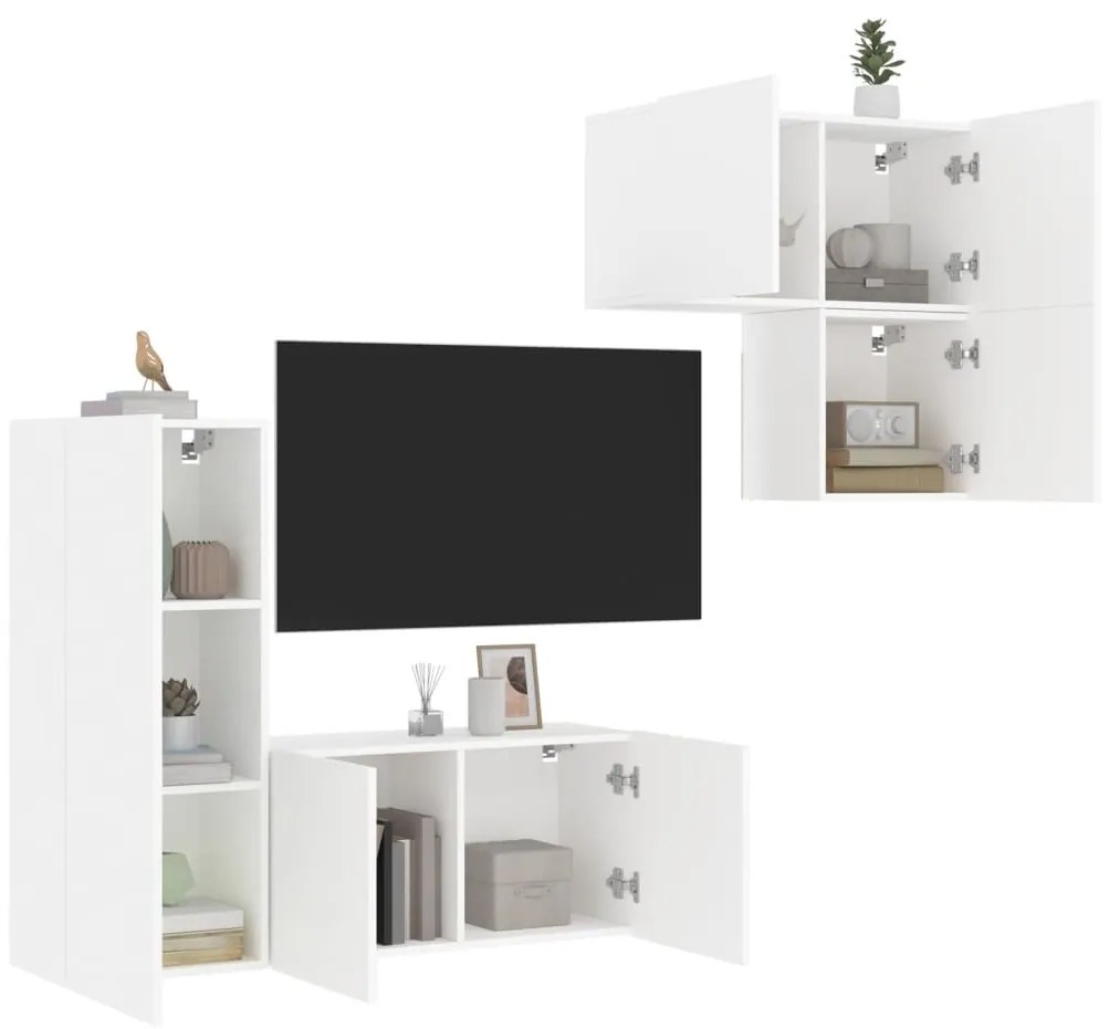 vidaXL 4 pcs móveis de parede p/ TV derivados de madeira branco