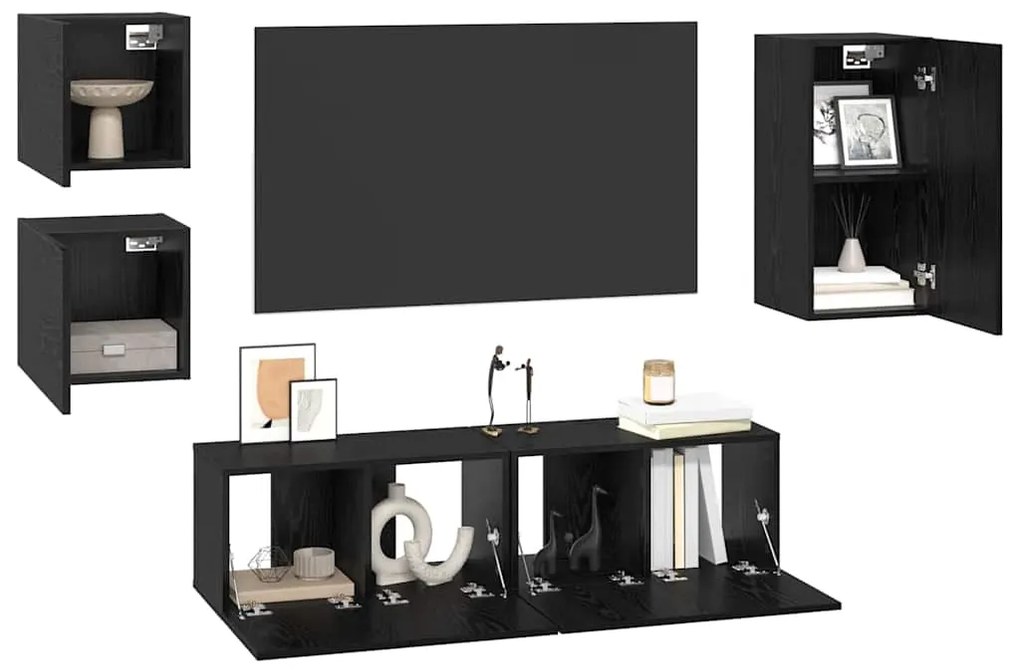 Conjunto de móvel de TV 5 pcs Carvalho preto Madeira processada