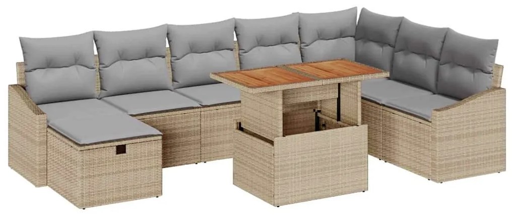 Conjunto de Sofá para Jardim de 9 Peças com Almofadas de Rattan de Pol