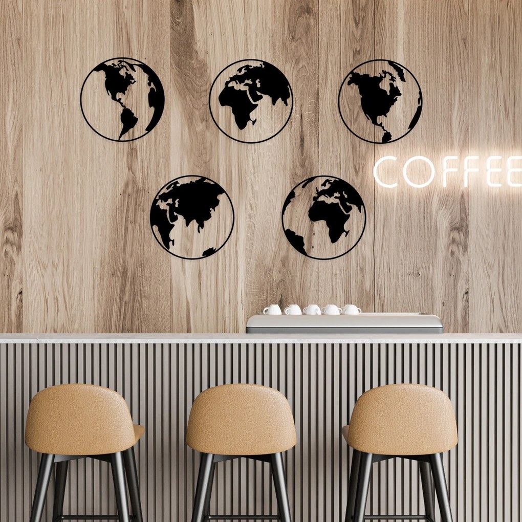 Acessório de Parede Decorativo World Map 2 – Preto – 50 x 50 cm (5 Peç
