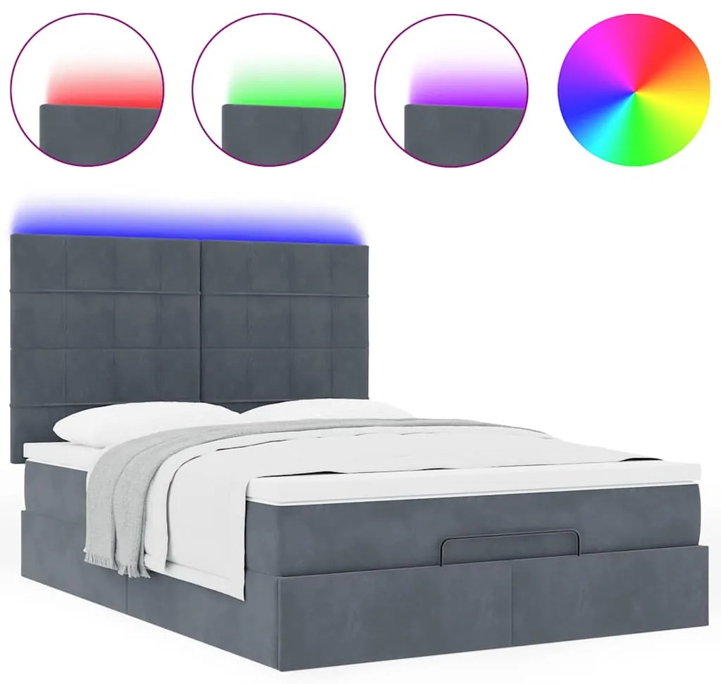 Estrutura cama otomana com colchões 140x190cm cinzento escuro