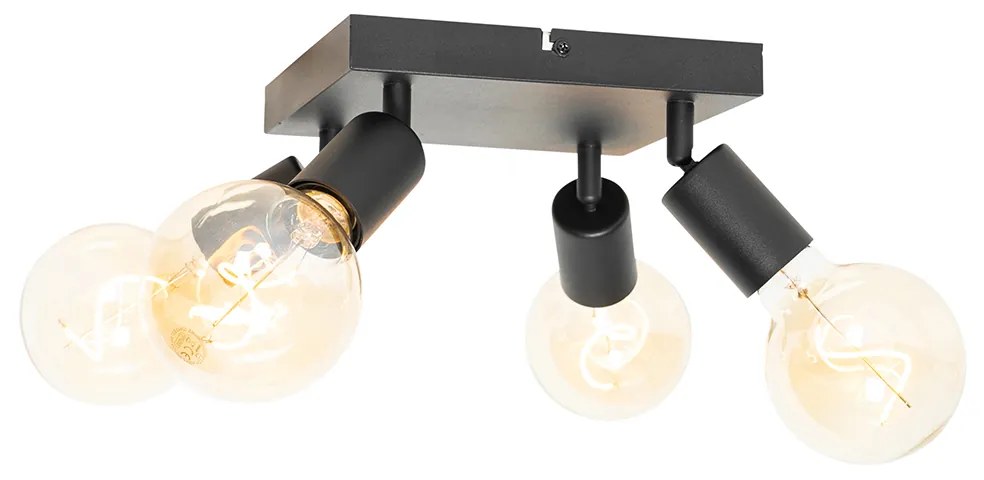Candeeiro de teto moderno quadrado preto 4 luzes - Facil Moderno