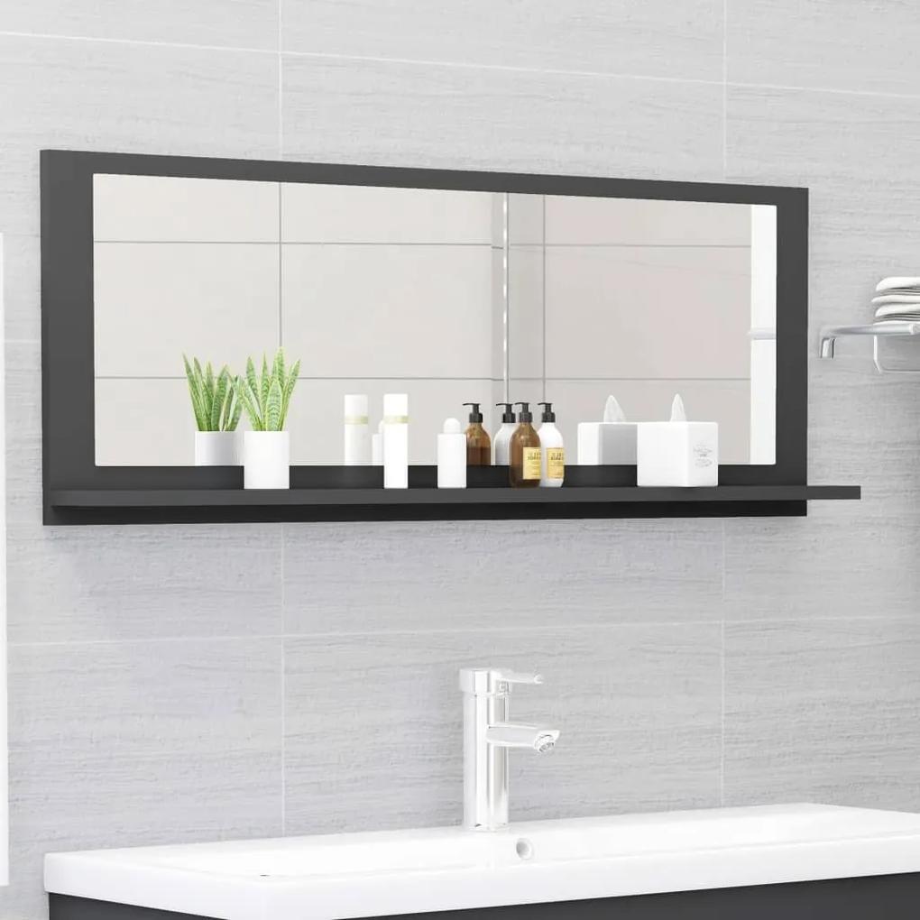 Espelho de casa de banho 100x10,5x37 cm contraplacado cinzento